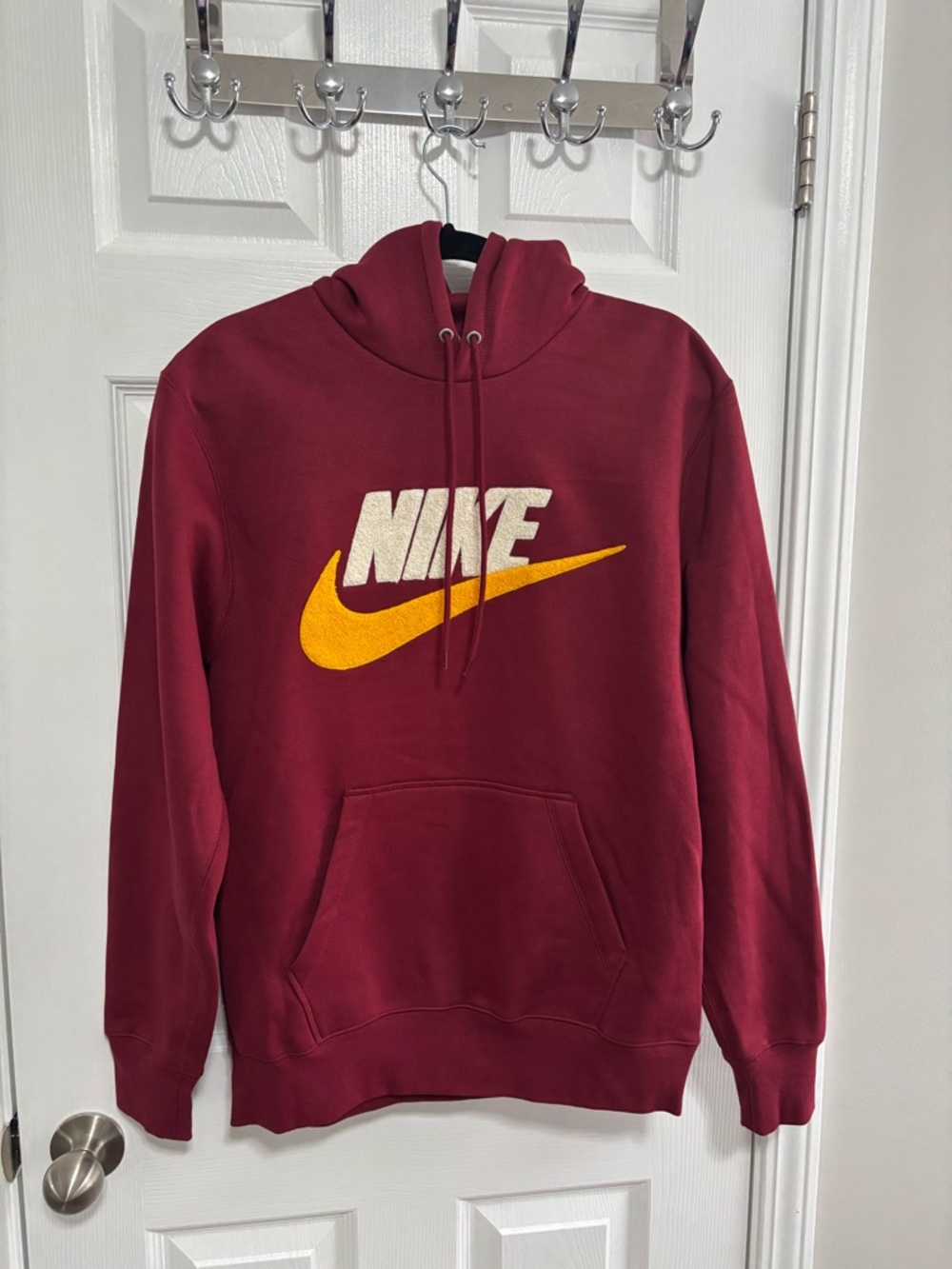 Nike Maroon Hoodie with Yellow Swoosh and White Logo